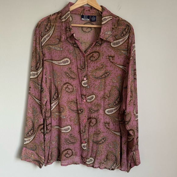 DC Tops - Vintage Paisley Print Shimmer 80s 90s Size 1X Women’s Top Fairycore Whimsigoth